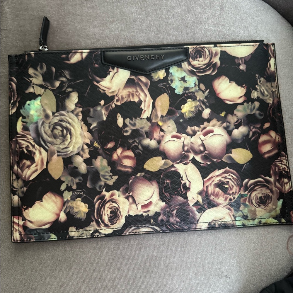 Givenchy Black and Cream Floral Pouch/Clutch